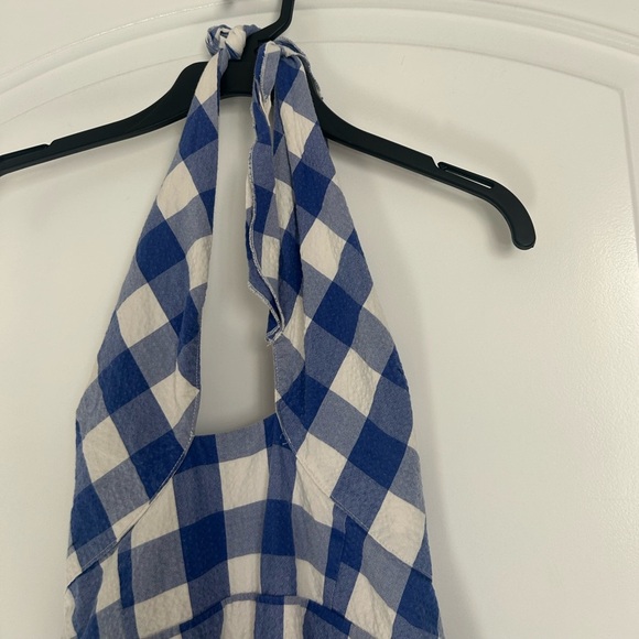 Maeve Anthropologie Halter Micro-Mini Blue Gignham romper size 6 preppy plaid - Picture 8 of 16